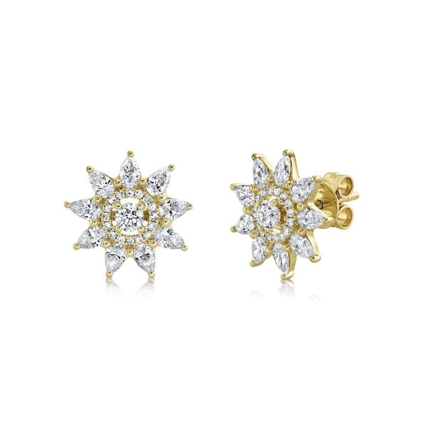 14K Gold 1.31 CT Pear Cut Diamond Star Stud Earrings Round Natural Certified