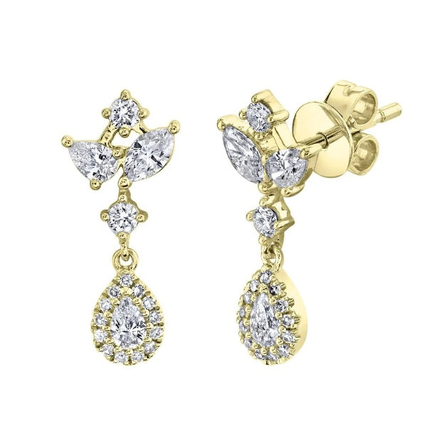 14K Gold 0.40 CT Tear Drop Pear Marquise Cut Diamond Earrings Dangle Natural