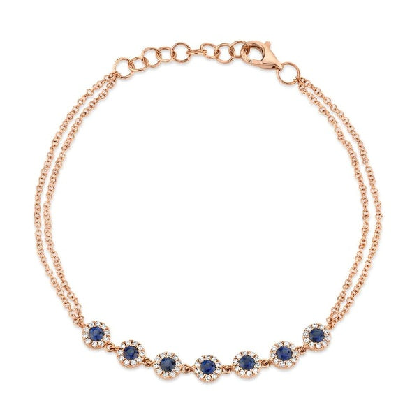 14K Gold 0.53 CT Blue Sapphire Diamond Bracelet Tennis Multi Strand Chain Natural