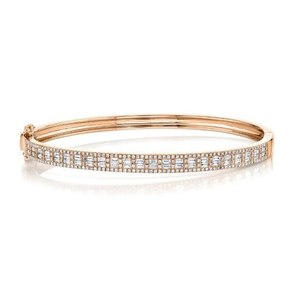 14K Gold 1.49 CT Baguette Diamond Bangle Bracelet Stackable Natural