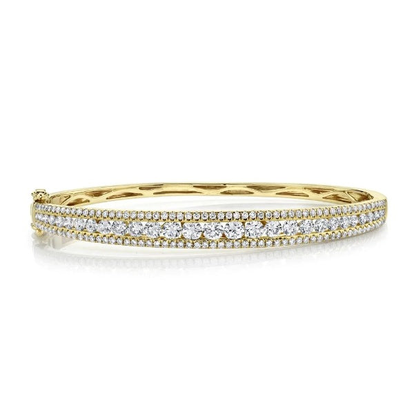 14K Gold 2.75 CT Channel Set Diamond Bangle Bracelet Round Cut Natural Size Small