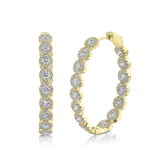 14k Gold 4.14CT Diamond Oval Hoop Earrings Inside Out Round Cut Natural