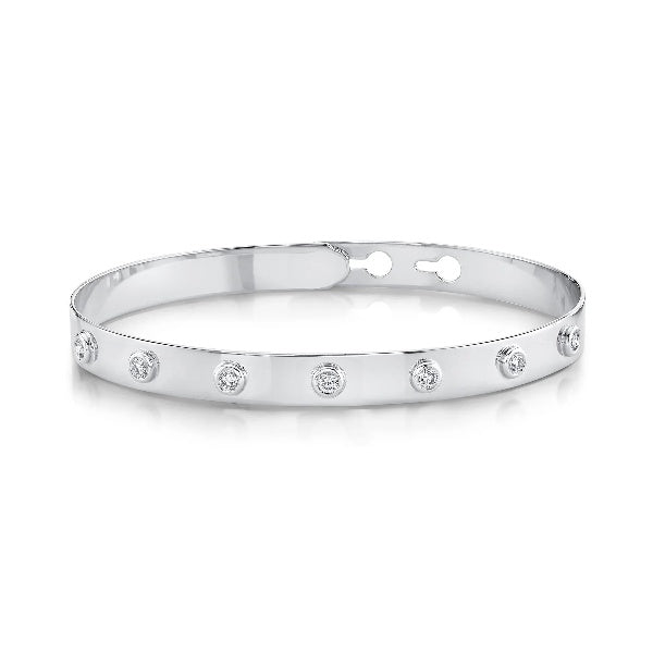 14K Gold 0.32 CT Diamond Latch Bangle Bracelet Adjustable Round Bezel Set Lock