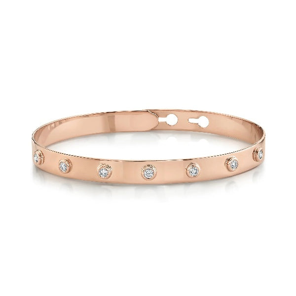 14K Gold 0.32 CT Diamond Latch Bangle Bracelet Adjustable Round Bezel Set Lock