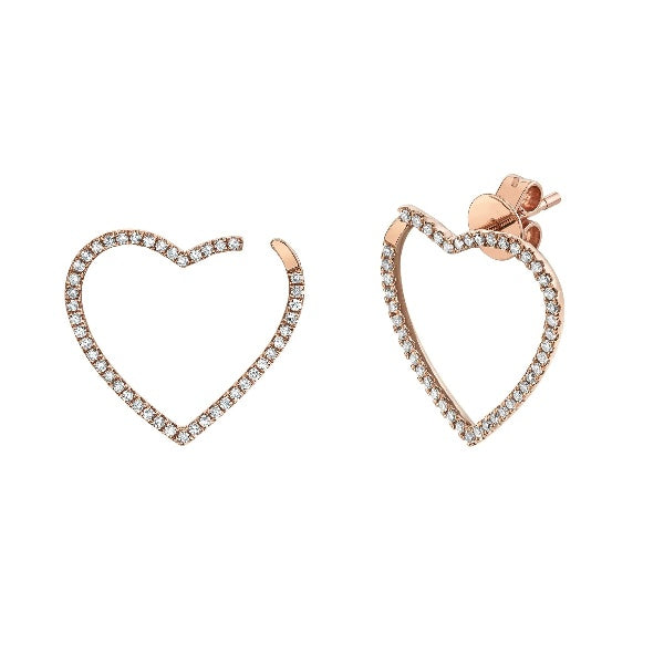 14K Gold 0.28CT Diamond Heart Stud Earrings Pushback Round Cut Natural