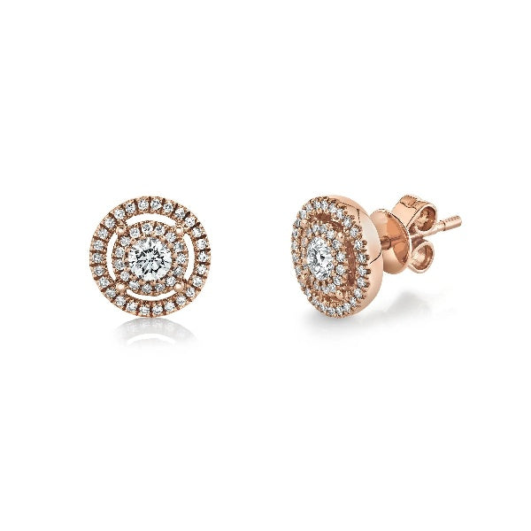 14K Gold 0.26 CT Diamond Stud Earrings Double Halo Round Cut Certified Natural
