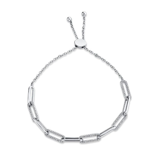 14K Gold 0.40 CT Diamond Paperclip Bolo Bracelet Certified Natural Round