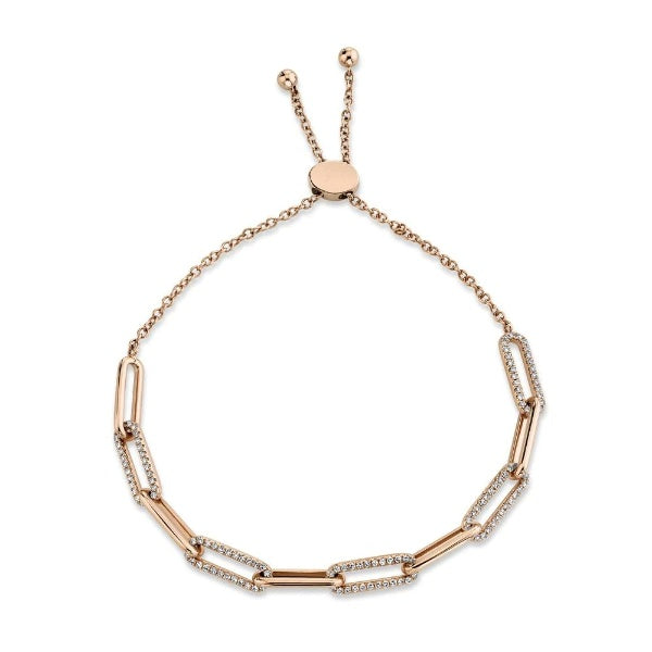14K Gold 0.40 CT Diamond Paperclip Bolo Bracelet Certified Natural Round