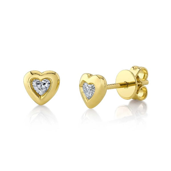 14K Gold 0.16CT Heart Cut Diamond Stud Earrings Bezel Set Natural