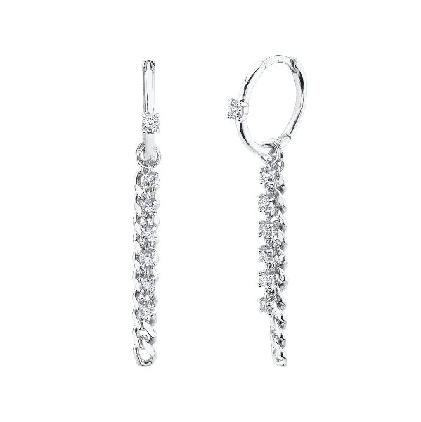 14K Gold 0.34 CT Diamond Link Chain Huggie Drop Earrings Dangle Round Cut
