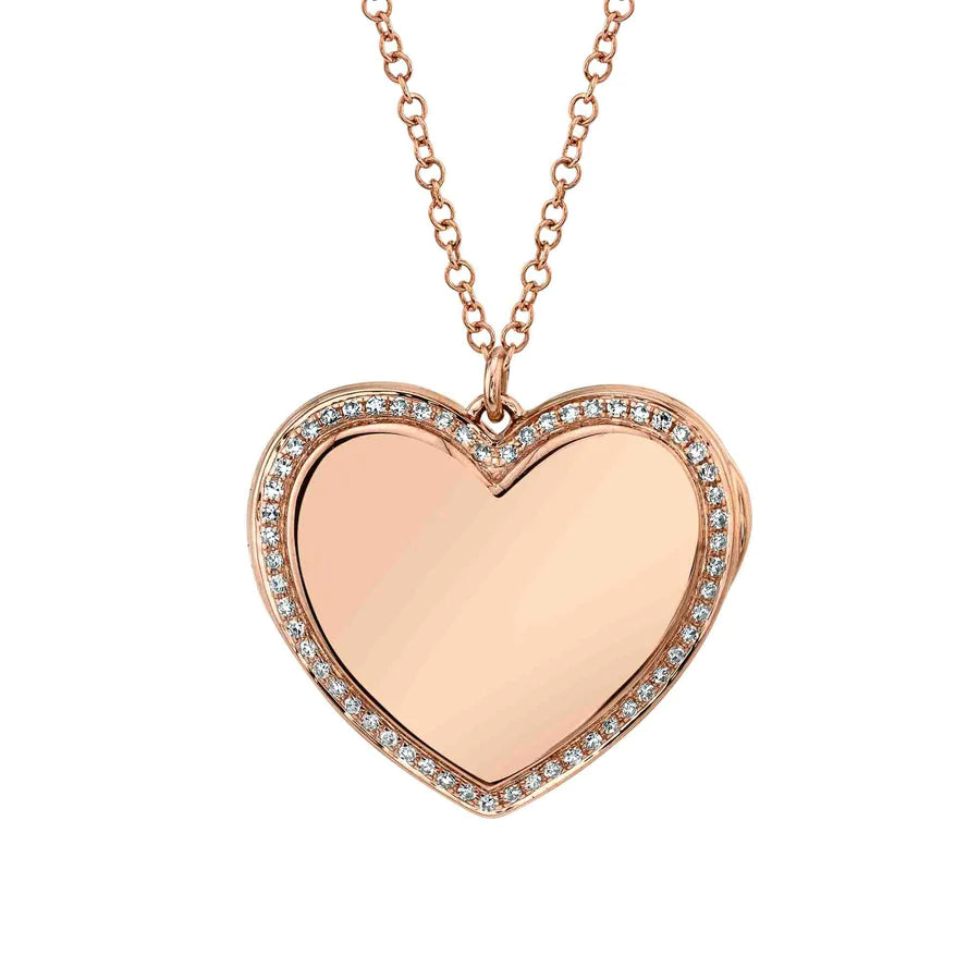 14K Gold Diamond Valentine's Day Heart Locket Pendant Necklace