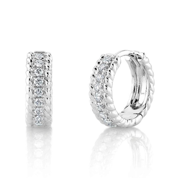 14K Gold 0.18 CT Diamond Braid Huggies Earrings Hoop Round Cut Natural