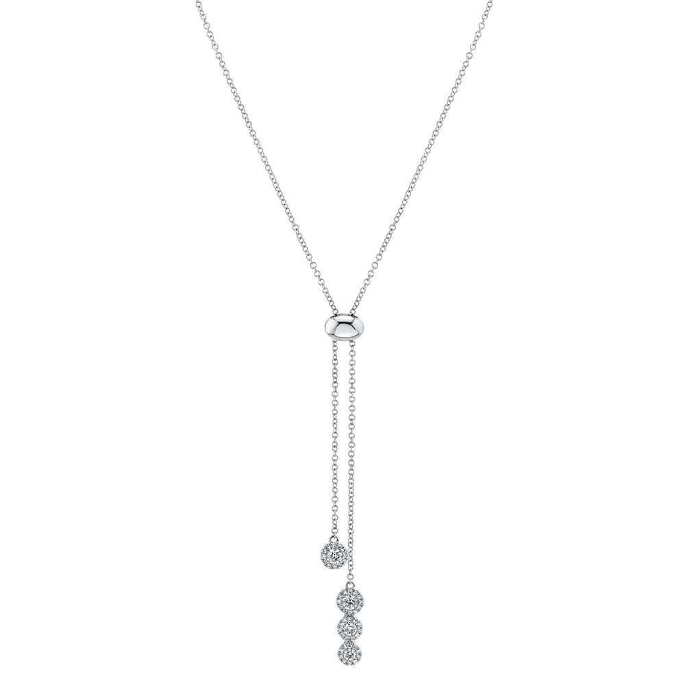 Diamond Lariat Bolo Y Necklace 14K Yellow Gold Round Cut Womens Adjustable Chain