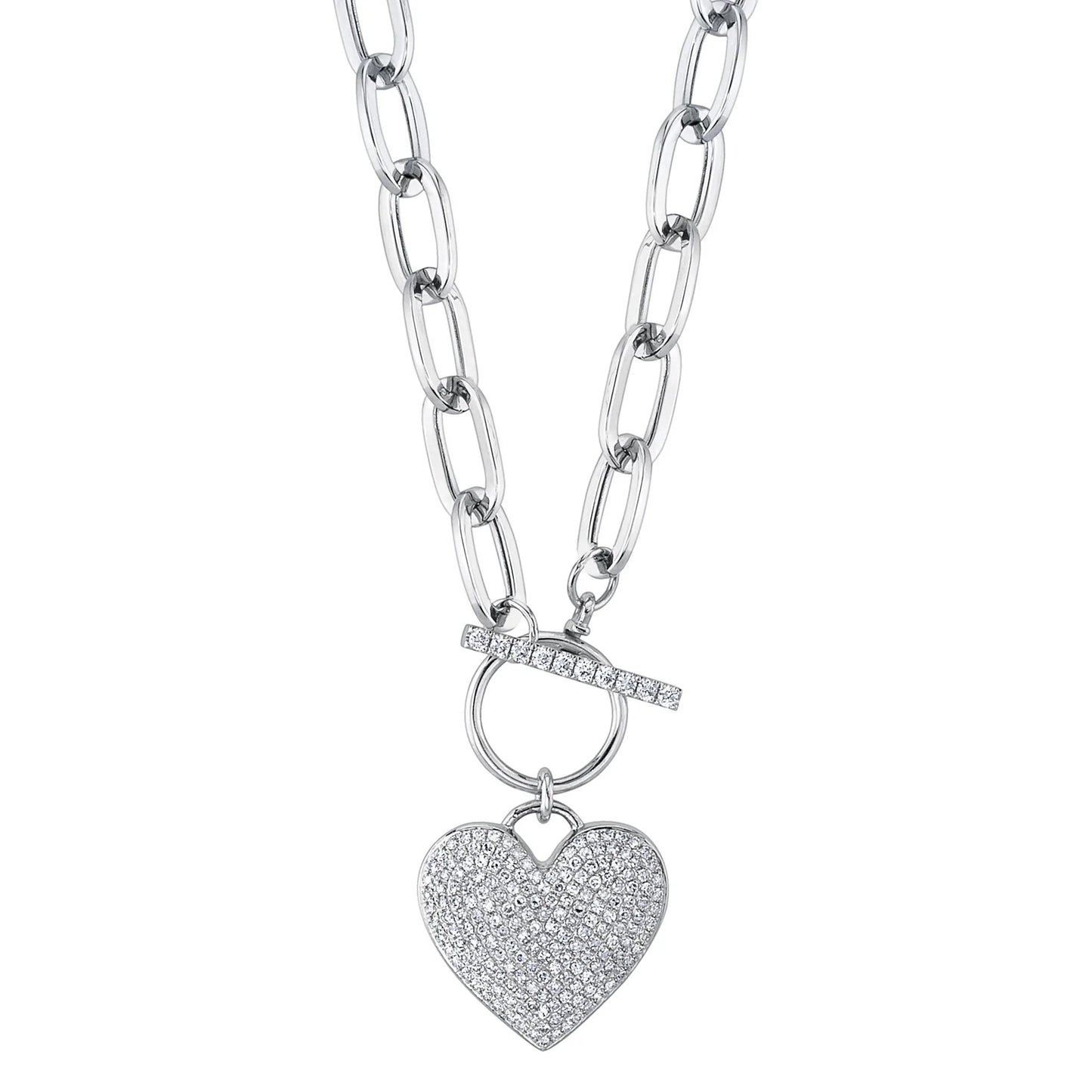 14K Gold 0.50CT Diamond Paper Clip Link Heart Necklace Round Cut Pave set