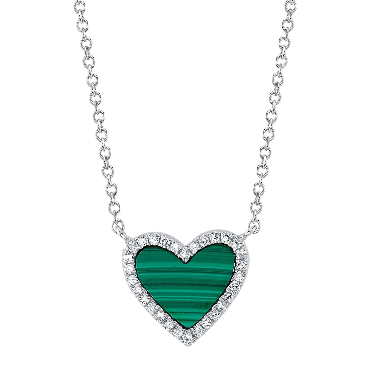 14K Gold 0.90 TCW Diamond Heart Malachite Pendant Necklace