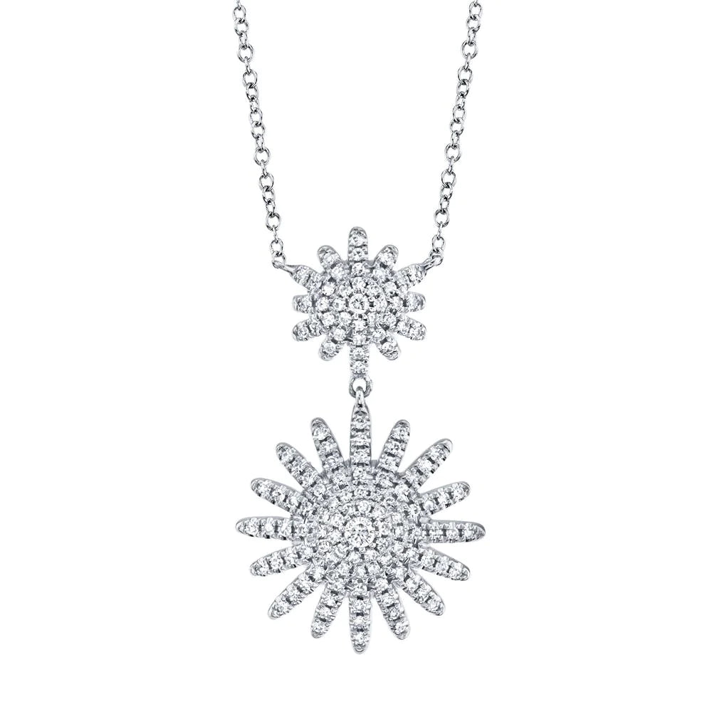 14K Gold 0.32 CT Diamond Sunshine Sun Ray Pendant Necklace Natural Round