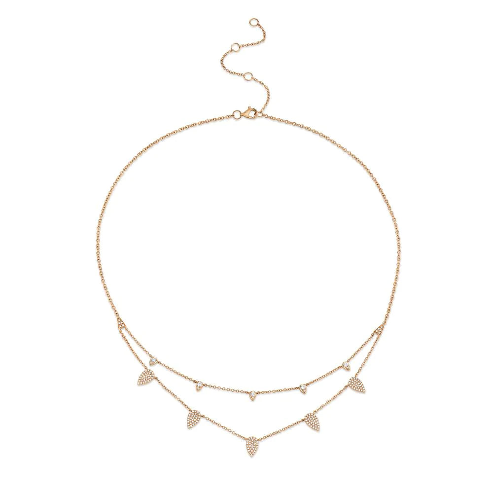 14K Gold 0.50CT Pear Shape Pave Diamond Pendant Double 2 Row Chain Necklace
