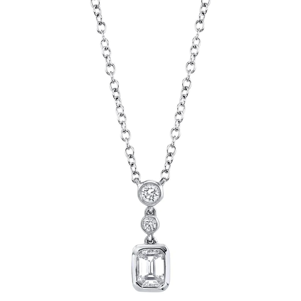 14K Gold 0.23 CT Emerald Cut Diamond Solitaire Pendant Necklace Bezel Set Natural