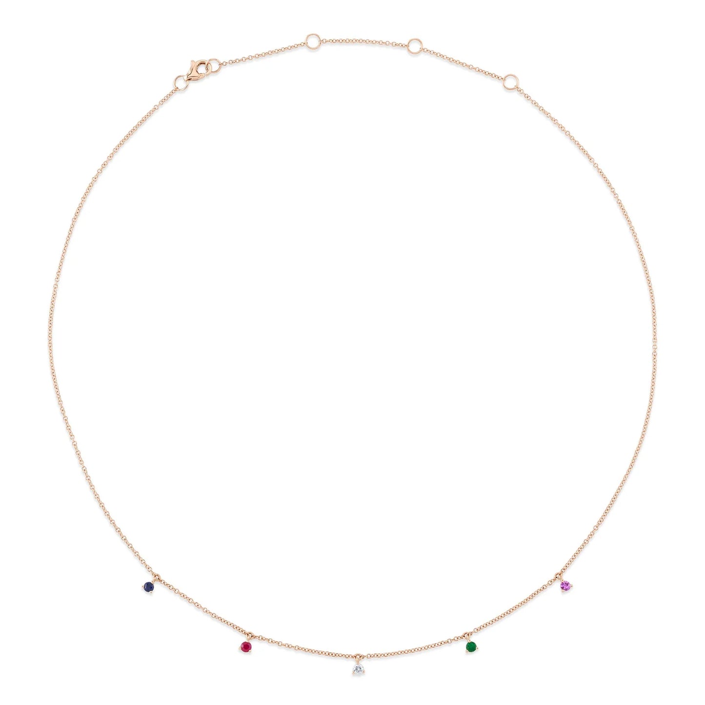 14K Gold 0.35 TCW Diamond Multi Color Gemstone Rainbow Necklace Round Cut
