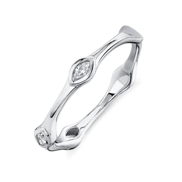 14K Gold 0.13 CT Bezel Set Marquise Diamond Band Wedding Ring Anniversary Stack