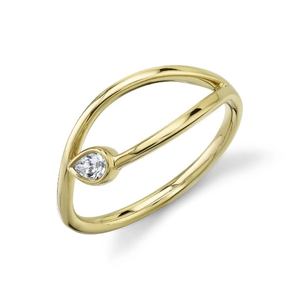 14K Gold 0.08 CT Pear Diamond Ring Statement Cocktail Right Hand Womens Unique