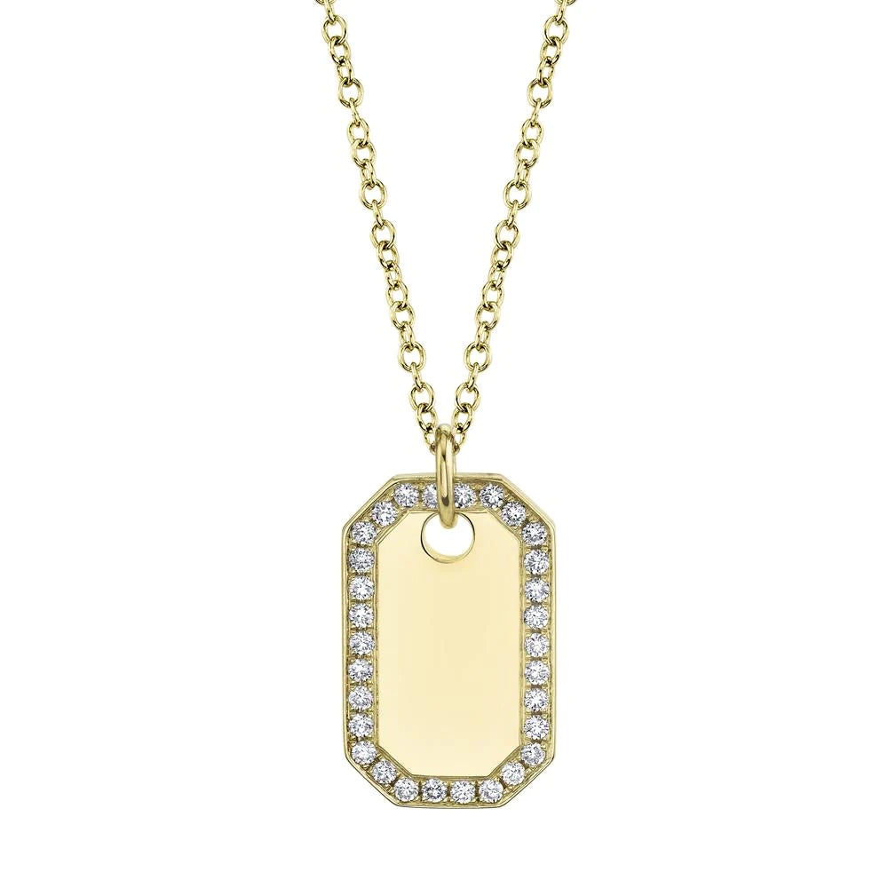 14K Gold 0.40 CT Round Cut Diamond Dog Tag Pendant Necklace Unisex