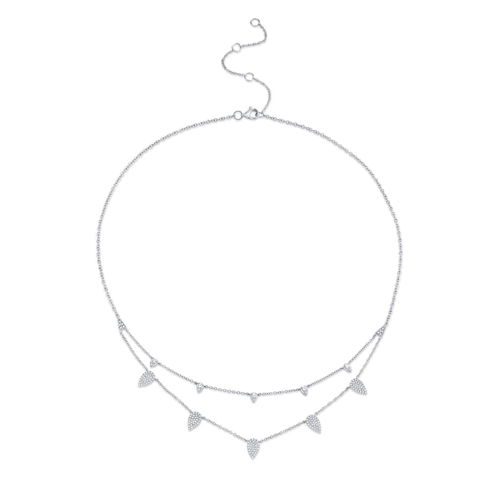 14K Gold 0.50CT Pear Shape Pave Diamond Pendant Double 2 Row Chain Necklace