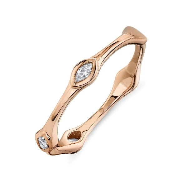 14K Gold 0.13 CT Bezel Set Marquise Diamond Band Wedding Ring Anniversary Stack