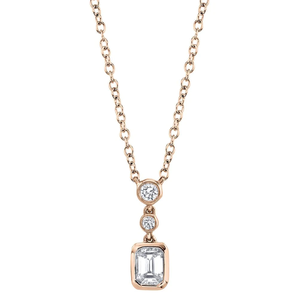 14K Gold 0.23 CT Emerald Cut Diamond Solitaire Pendant Necklace Bezel Set Natural