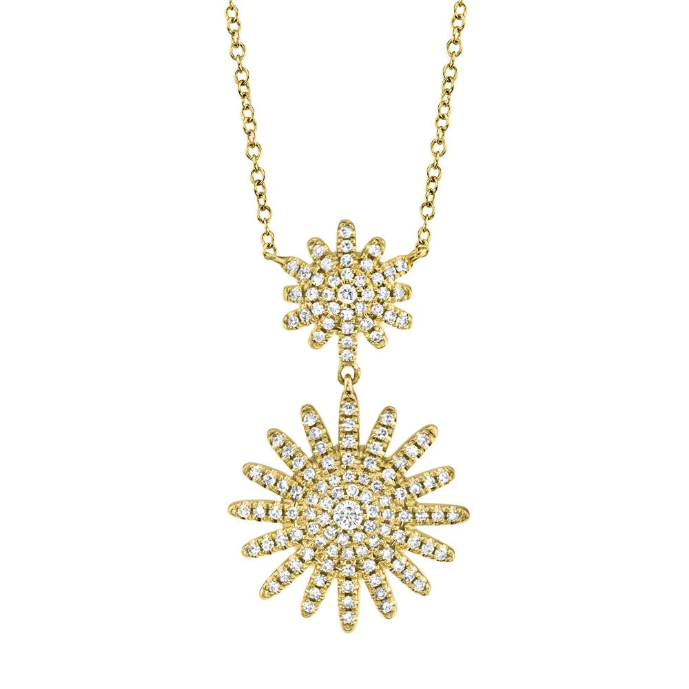 14K Gold 0.32 CT Diamond Sunshine Sun Ray Pendant Necklace Natural Round