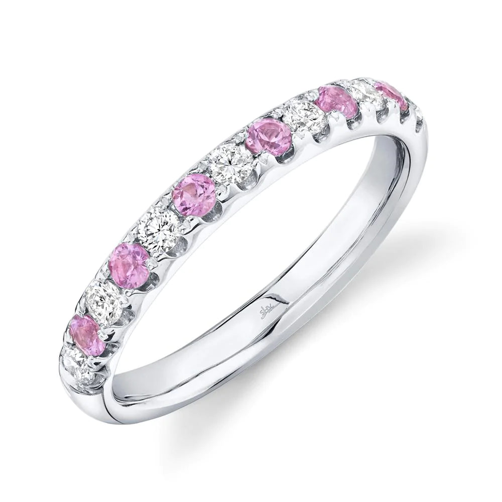 14K Gold 0.30 CT Alternating Natural Round Diamond Pink Sapphire Ring Wedding Band