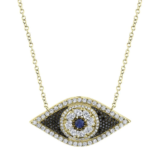 14k Gold 1.17 CT Diamond Sapphire All Seeing Eye Natural Black & White Round Cut