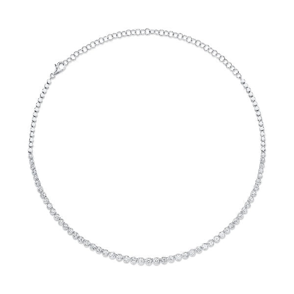 14K Gold 3.53 CT Diamond Tennis Necklace Bezel Set Round Cut Natural