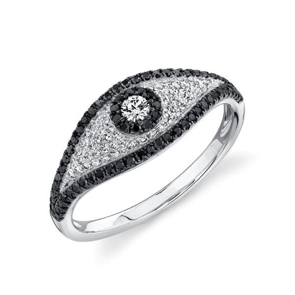 14K Gold 0.46 CT Diamond Eye Ring Black White Round Natural Evil All Seeing