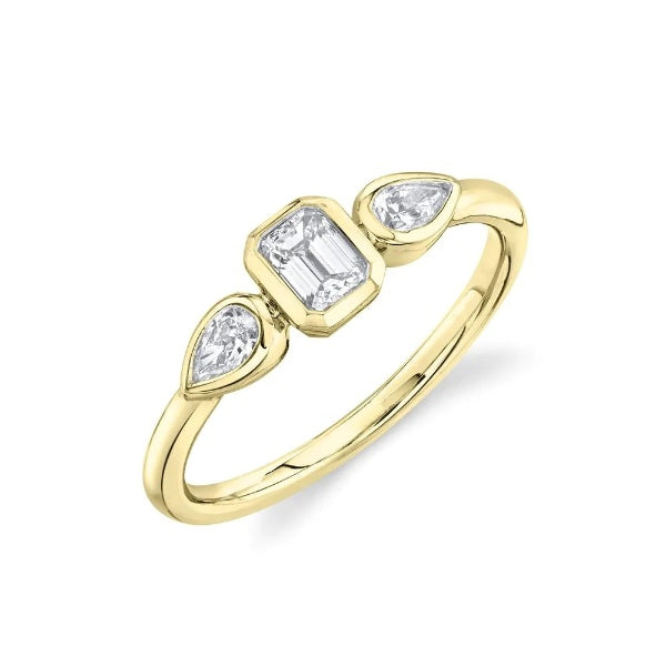 14K Gold 0.31 CT Diamond Emerald Cut Pear Cocktail Ring Women Statement Right Hand