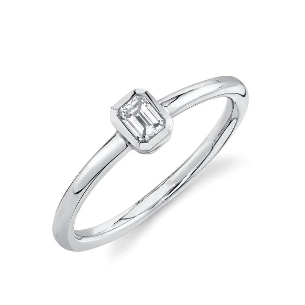 14K Gold 0.21 CT Emerald Cut Diamond Solitaire Ring Bezel Set Natural Statement
