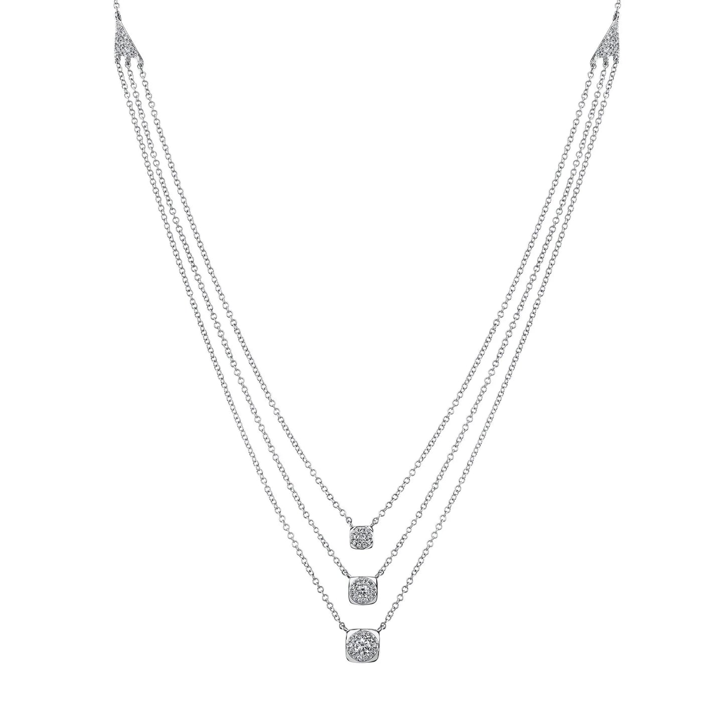 14K Gold 0.35 CT Diamond Layered Necklace Multi Row 3 Tier Pendant Chain Round Cut