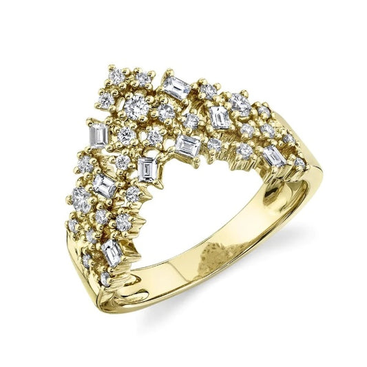 14K Gold 0.24 CT Diamond Chevron V Ring Baguette Round Cocktail Certified Natural