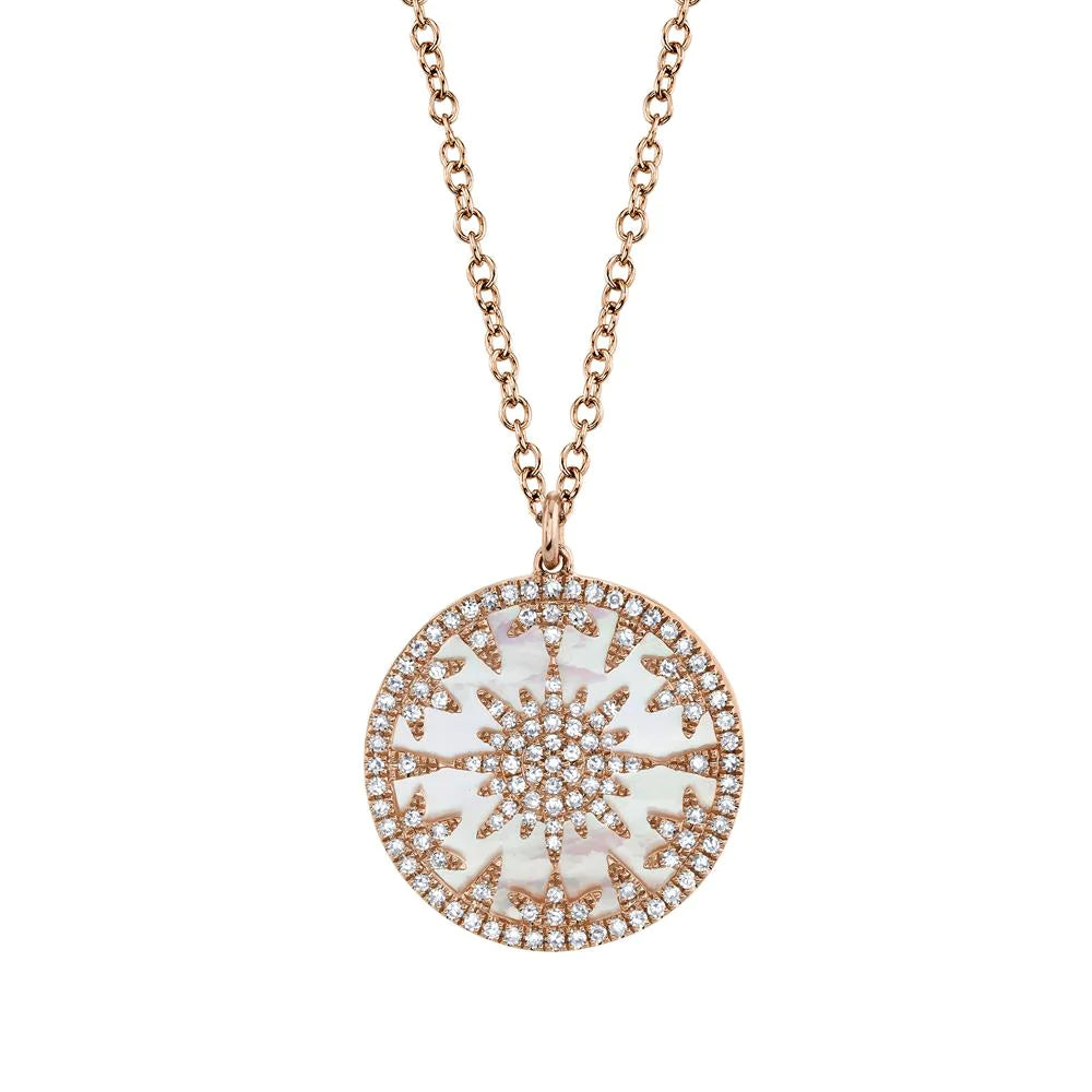 14K Gold 3.20 TCW Mother Of Pearl Diamond Pendant Necklace Natural Women's