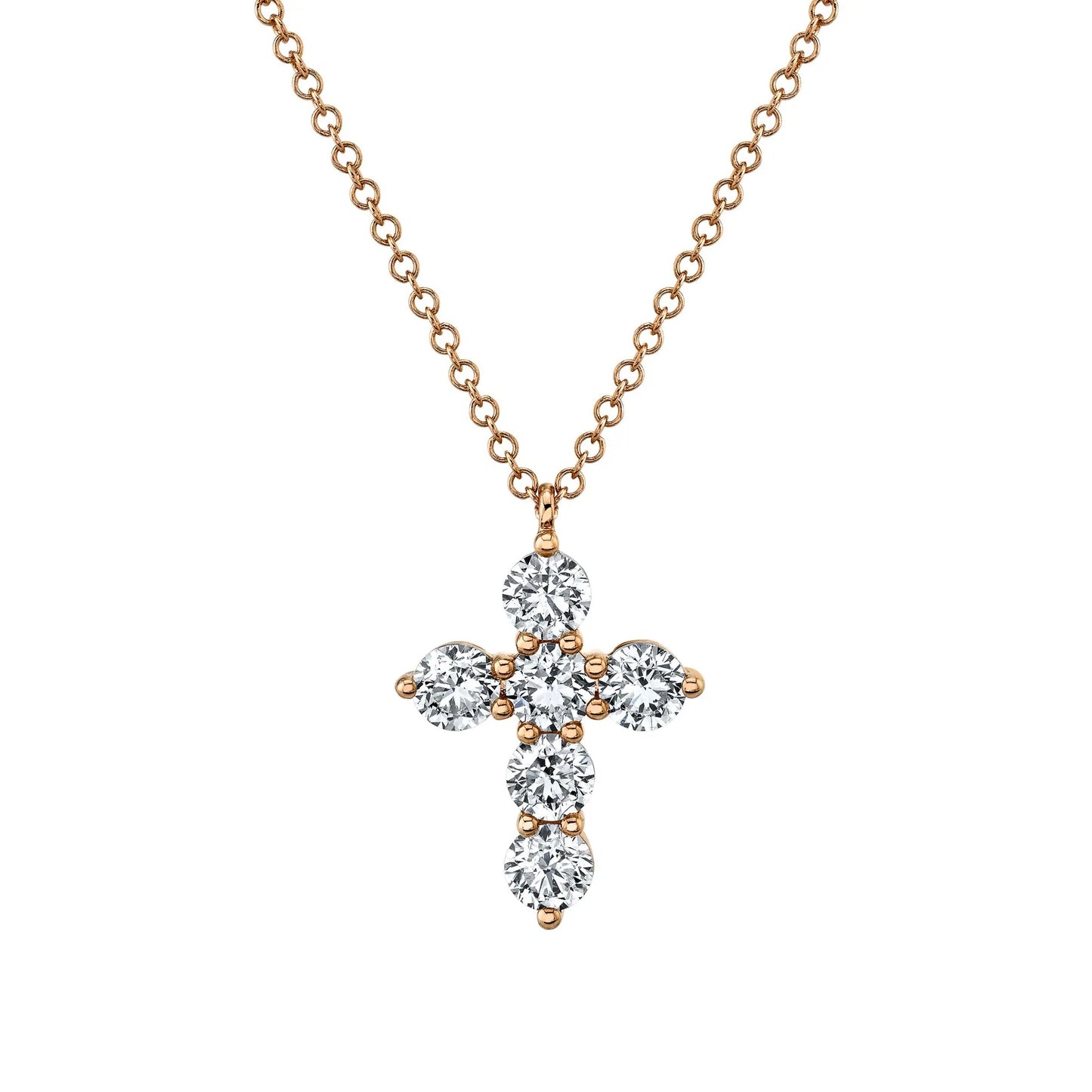 14K Gold 1.10 CT Diamond Cross Necklace Round Brilliant F VS2