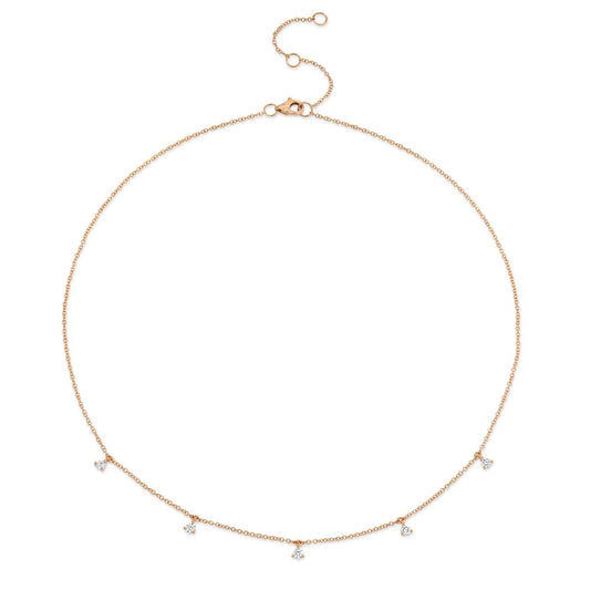 14K Gold 0.30 CT Round Diamond Necklace Women's Dangle 5 Stone Dainty Minimalist