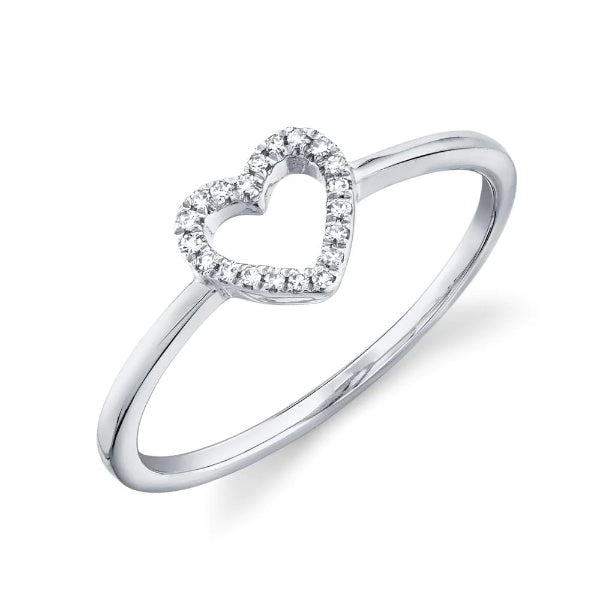 14K Gold 0.04 CT Diamond Heart Ring Open Pave Love Dainty Band