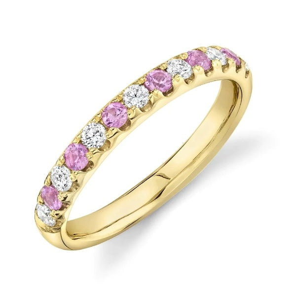 14K Gold 0.30 CT Alternating Natural Round Diamond Pink Sapphire Ring Wedding Band