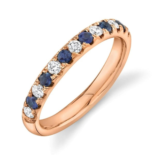 14K Gold 0.30 CT Alternating Natural Round Blue Sapphire Diamond Women's Ring Band