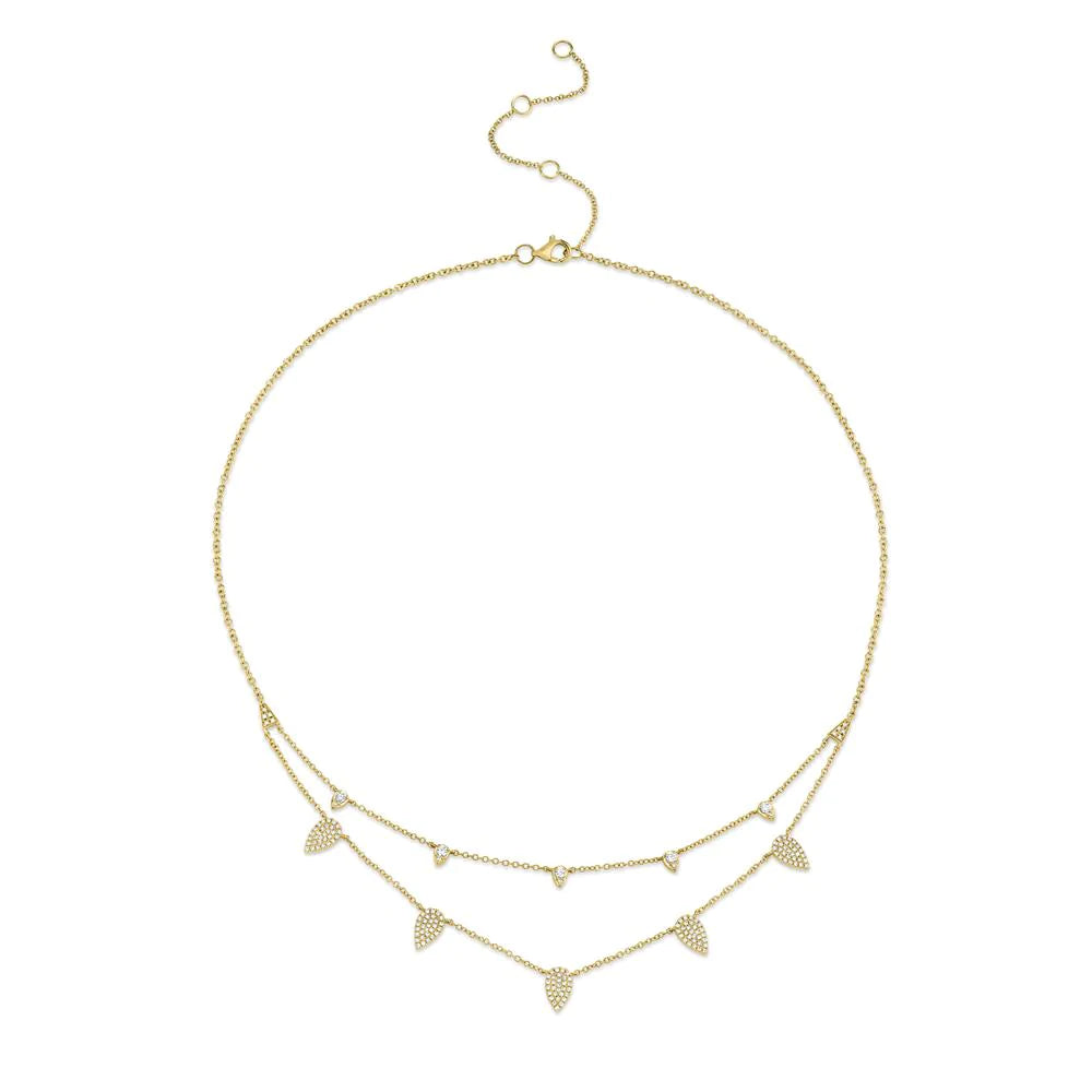14K Gold 0.50CT Pear Shape Pave Diamond Pendant Double 2 Row Chain Necklace
