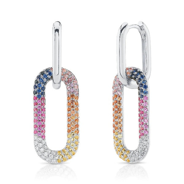 14K Gold 1.18 CT Multi Color Gemstone Diamond Rainbow Earrings Drop Dangle