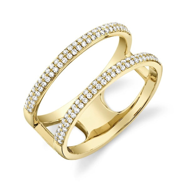 14K Gold 0.30 CT Diamond Pave 2 Band Rows Open Wrap Statement Ring  Round