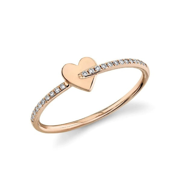 14K Gold 0.07 CT Diamond Heart Ring Round Cut Natural Women's Right Hand