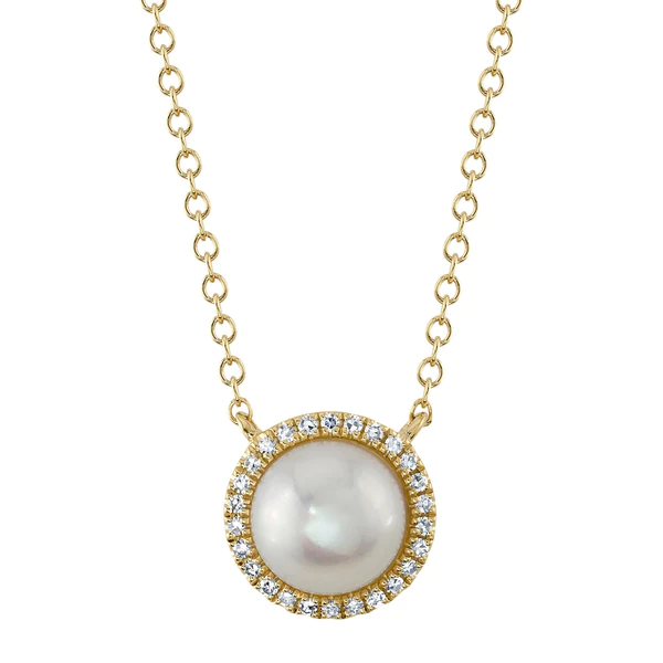 14K Gold Pearl Diamond Necklace