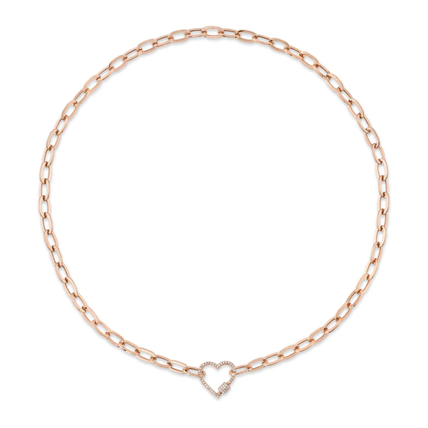 14K Gold Diamond Heart Paper Clip Necklace